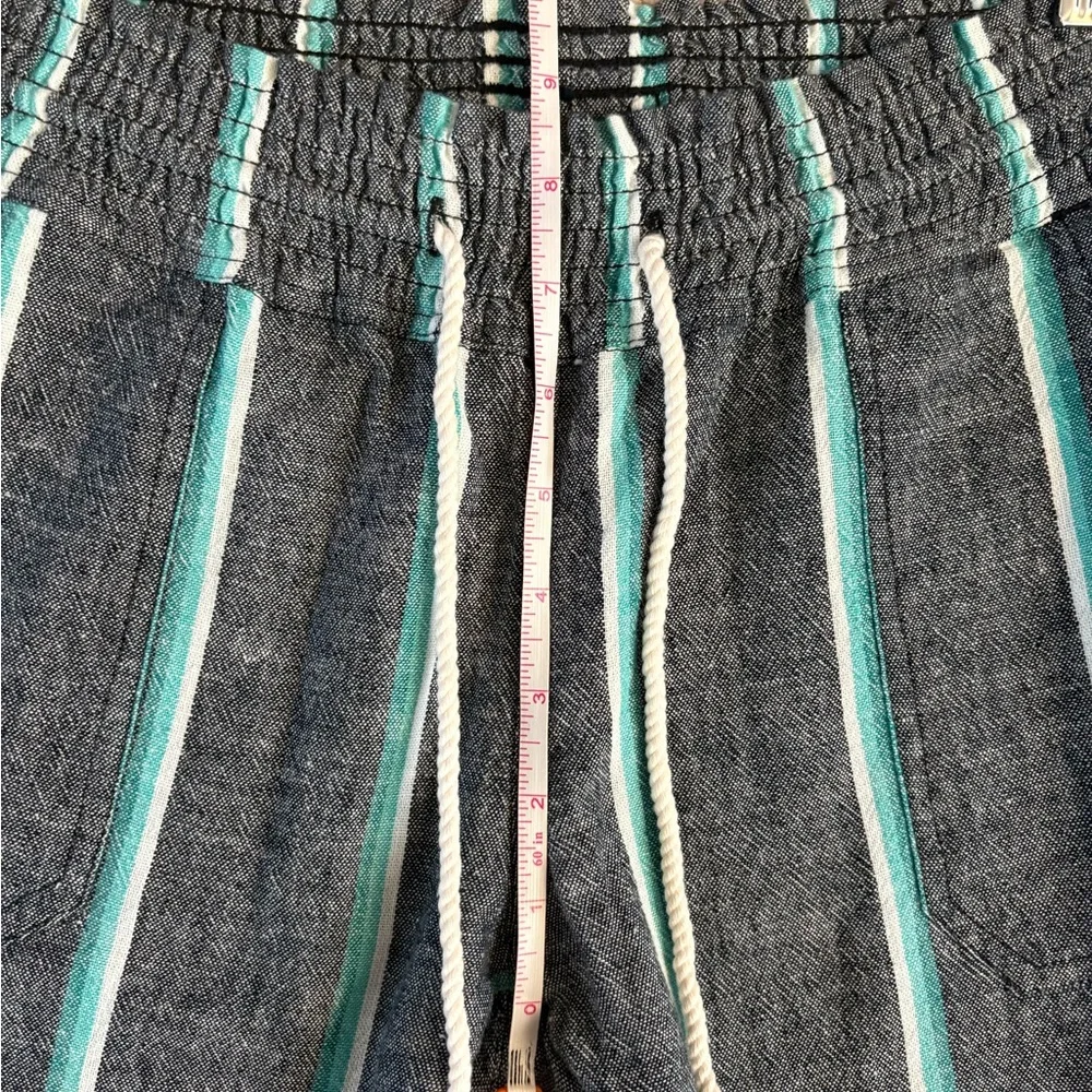Roxy Oceanside Yarn Linen Cotton Blend Gray Striped Wide Leg Pants Medium - Picture 11 of 14
